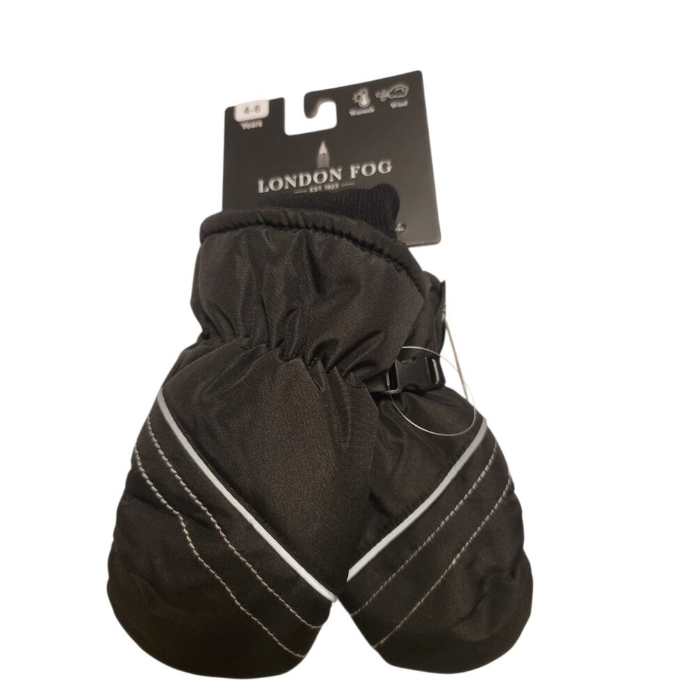 London Fog  Black Mittens Insulated Reflective Unisex Children's 4-6 Years NWT